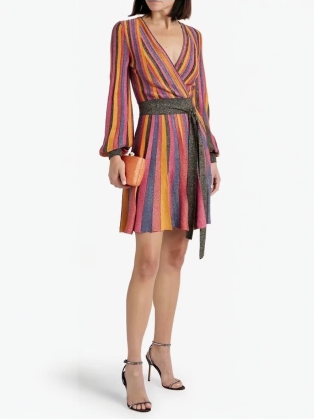 Rebecca Vallance Marsha Metallic Knit Wrap Long Sleeve Cocktail Mini Dress NEW - Picture 2 of 14